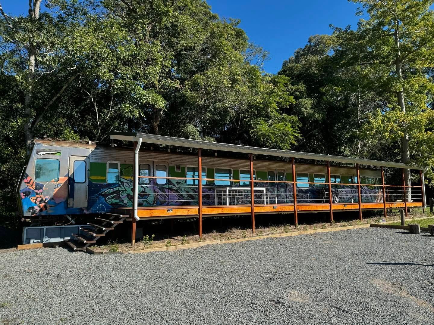 Railway Retreat restored train carriage accommodation at Bexland near Noosa Sunshine Coast