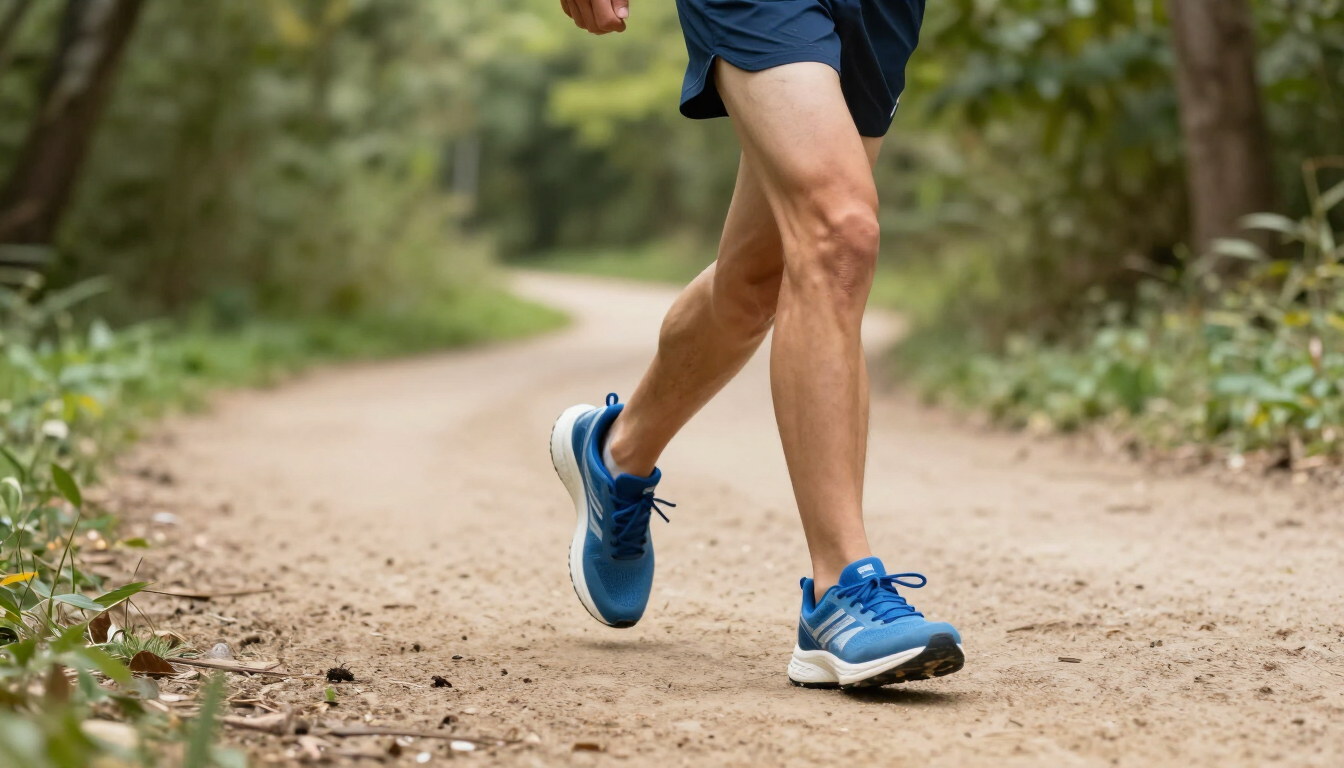 Active person running on a trail with supportive shoes