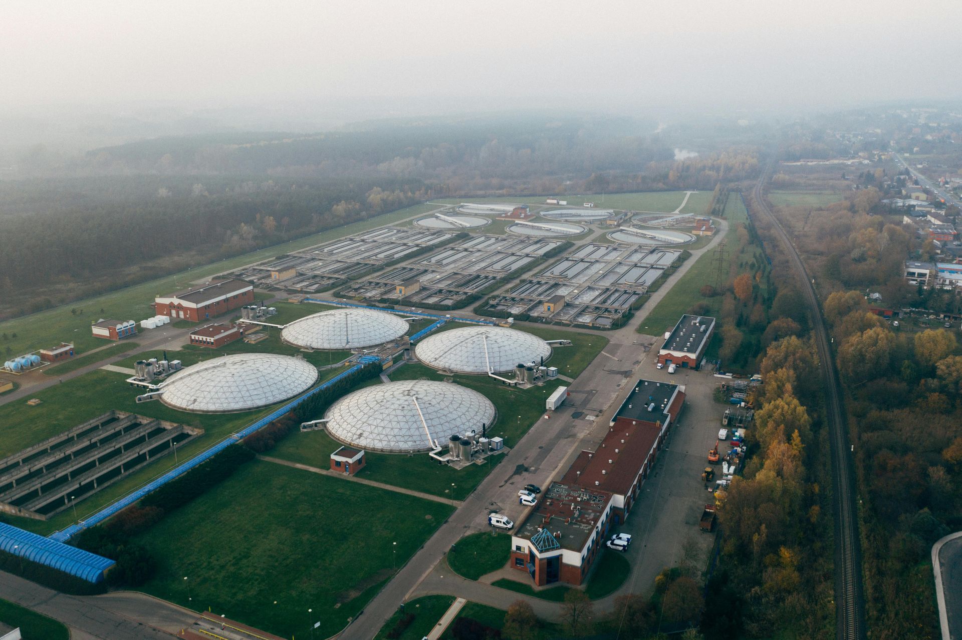 Aerial view of a large wastewater painting coating treatment plant