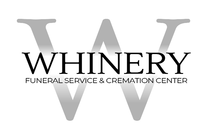 Whinery Funeral Service & Cremation Center logo with large gray W and black text