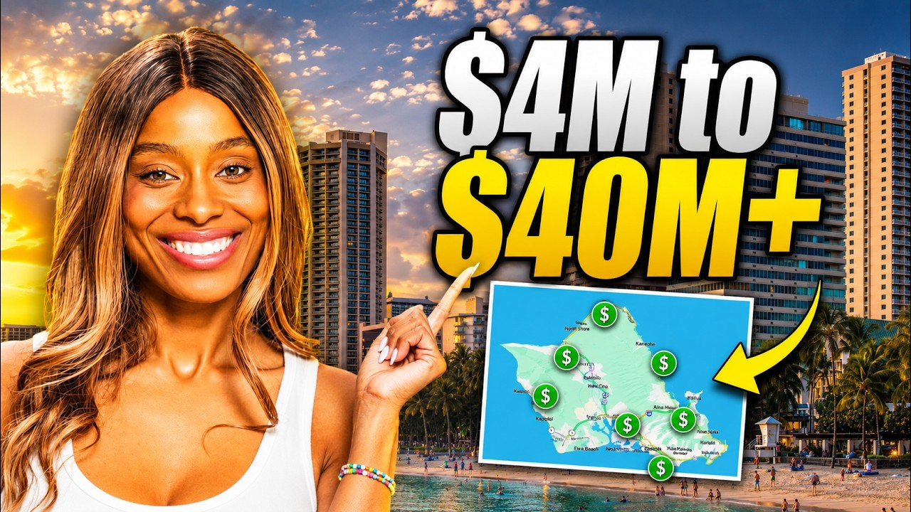 Smiling woman points at bold “$4M to $40M+” text over a city skyline and map graphic