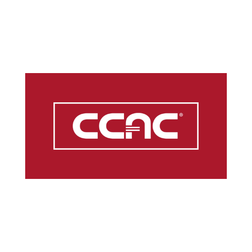 CCAC logo in white on a red rectangular background