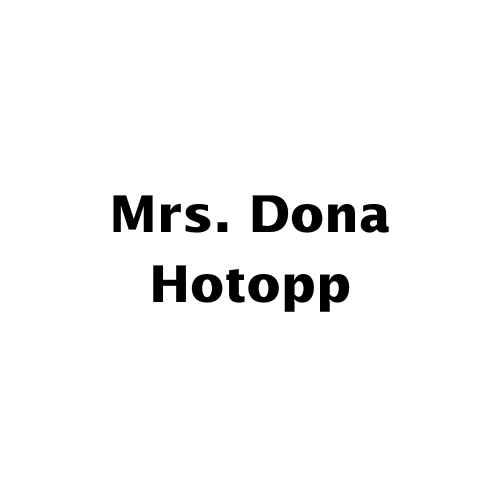 Black text reading “Mrs. Dona Hotopp” on a white background