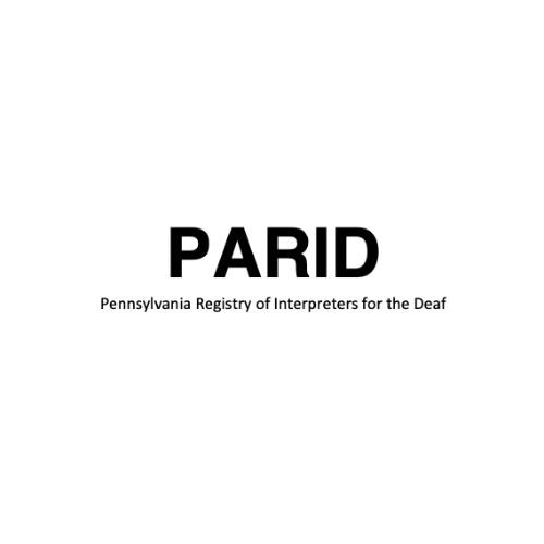 PARID logo with the text “Pennsylvania Registry of Interpreters for the Deaf” on a white background