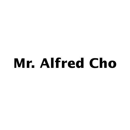 Text reading “Mr. Alfred Cho” in bold black letters on a white background