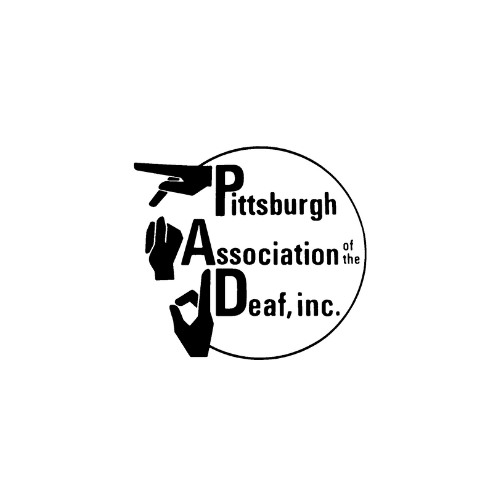 Pittsburgh Association of the Deaf, Inc. logo with black text and hand shapes inside a circle