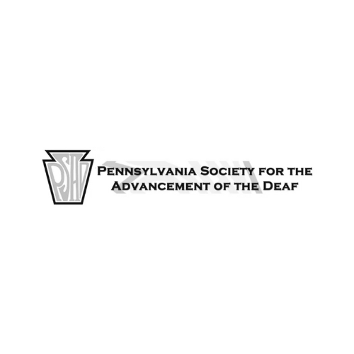 Logo reading “Pennsylvania Society for the Advancement of the Deaf” in black and gray on white background