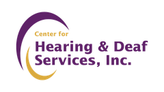 Center for Hearing & Deaf Services, Inc. logo in purple and gold