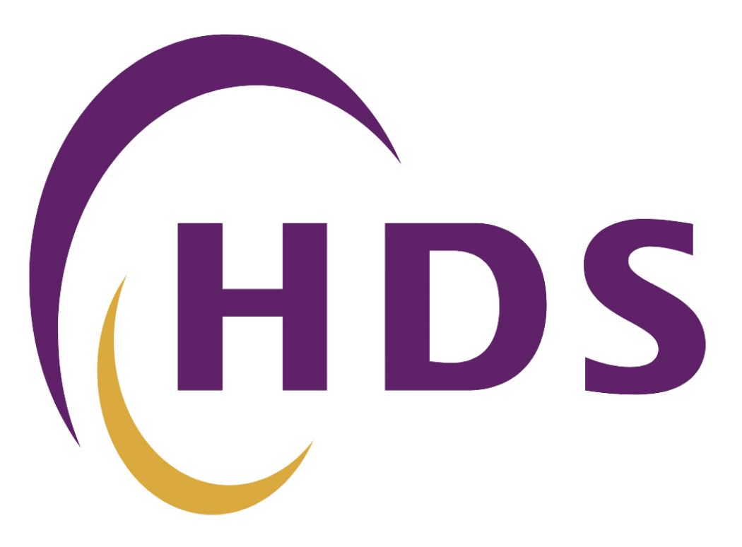 Purple and gold HDS logo on a white background