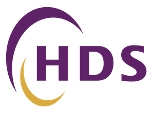 Purple and gold HDS logo on a white background