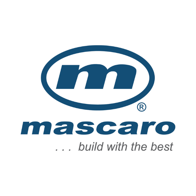 Mascaro logo with blue “m” emblem and tagline “build with the best”