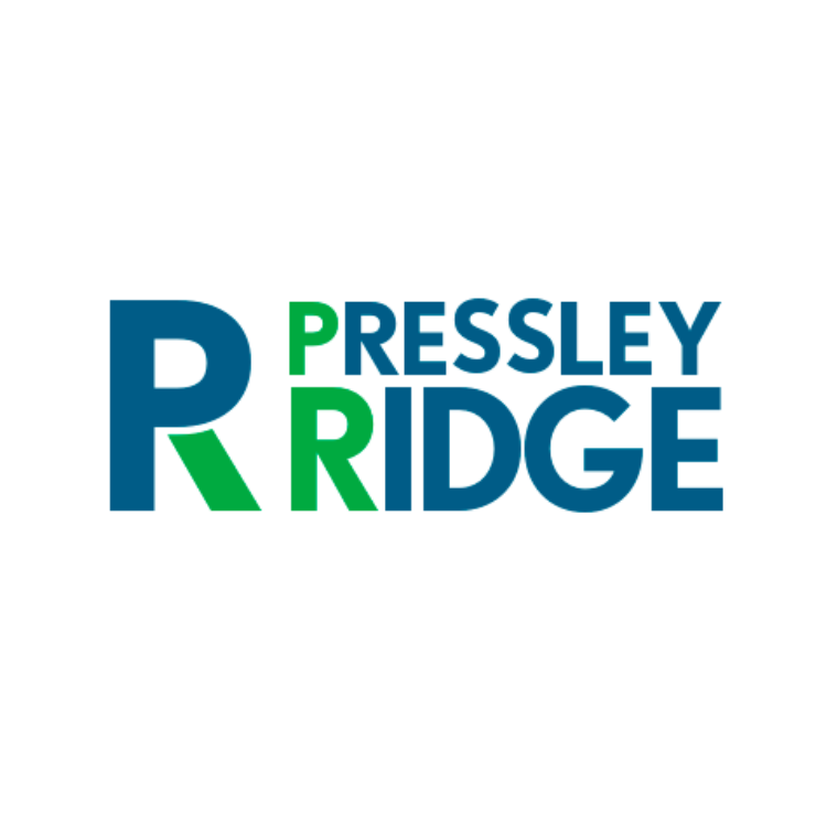 Pressley Ridge logo with teal and green stylized text on white background