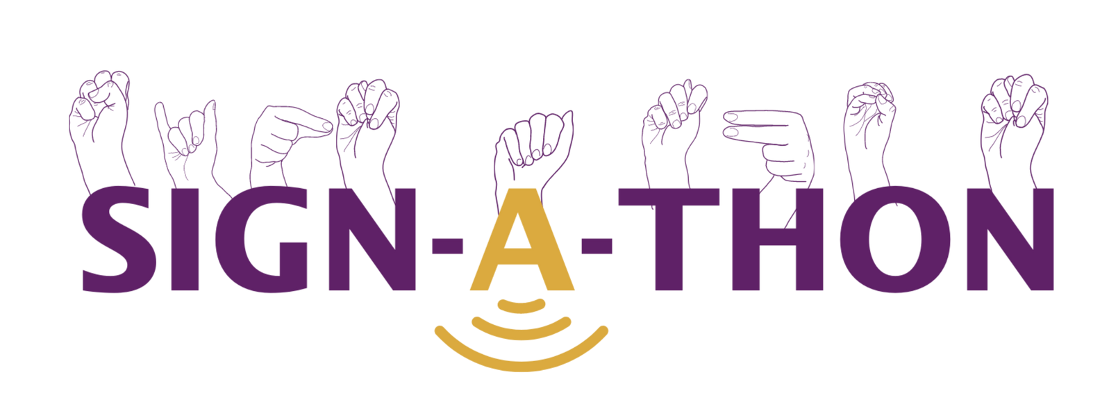 SIGN-A-THON logo with purple text and gold smiling face icon below