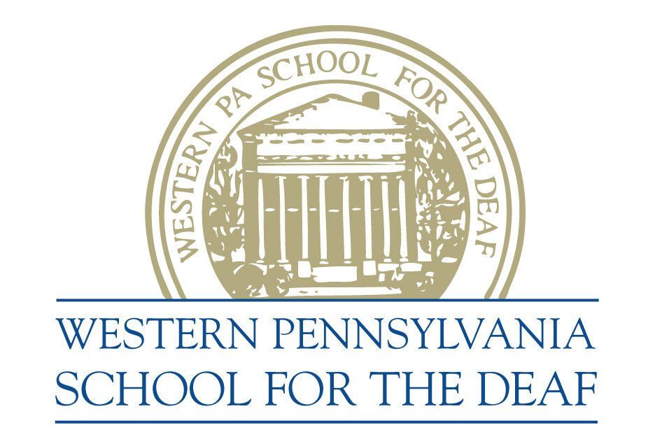 Western Pennsylvania School for the Deaf logo with gold seal and blue text on white background