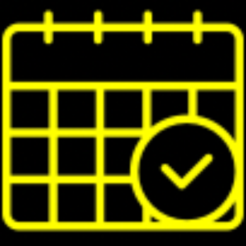 A calendar with a clock and a check mark on it.