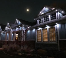 Home illuminated with bright white permanent lighting