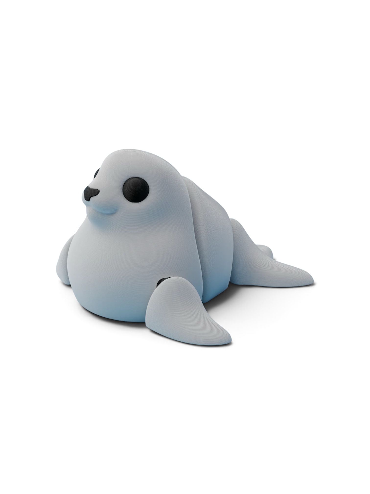 Cute light-blue cartoon seal sitting on a white background