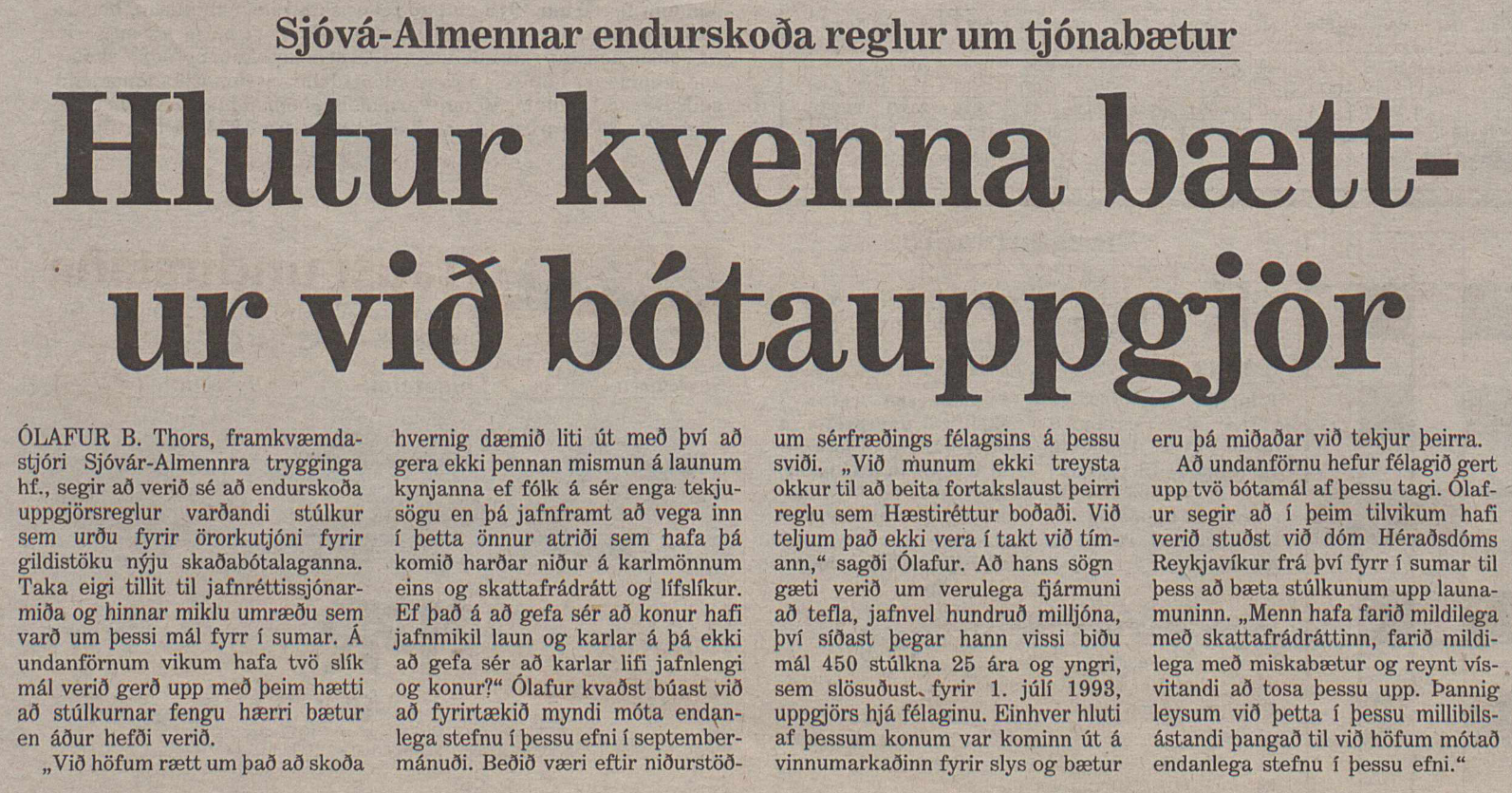 Hlutur kvenna bættur við bótauppgjör