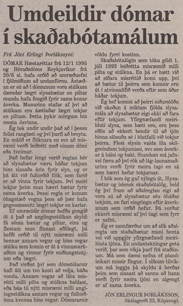 Umdeildir dómar í skaðabótamálum