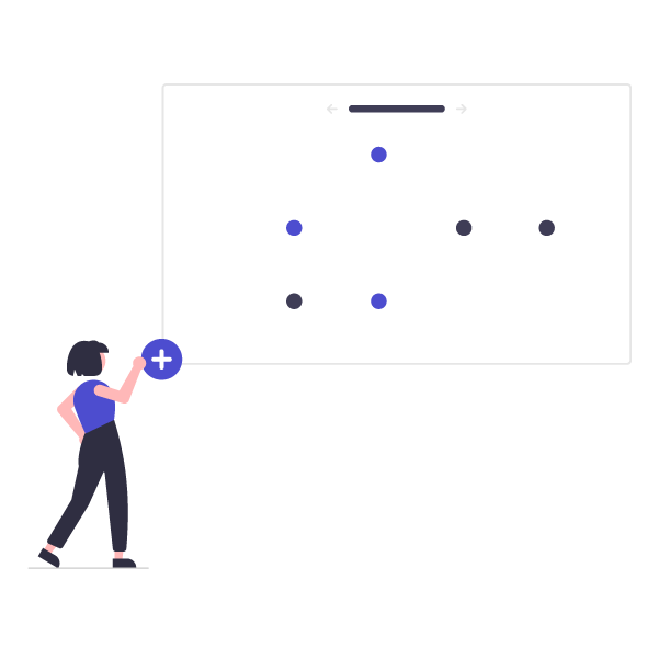 Illustration of a person adding a blue plus sign to a chart with scattered data points on a white board