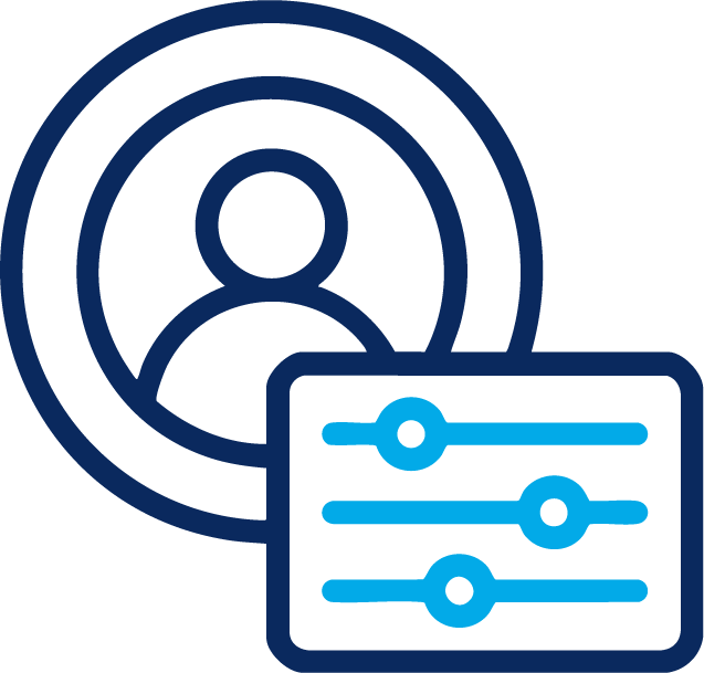 User profile with settings sliders icon in blue and light blue