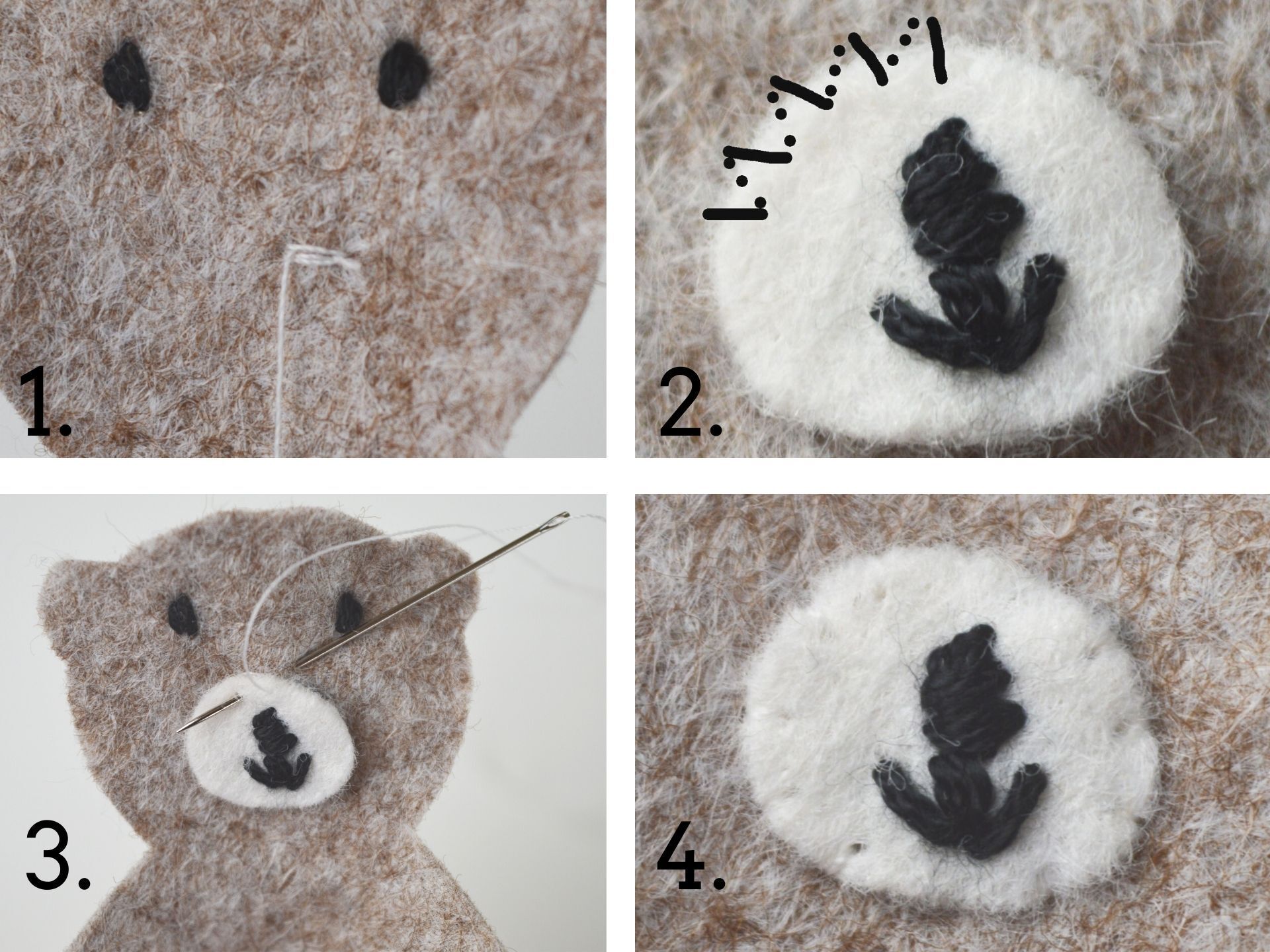 Attach the Face to the Head hand sewing felt projects