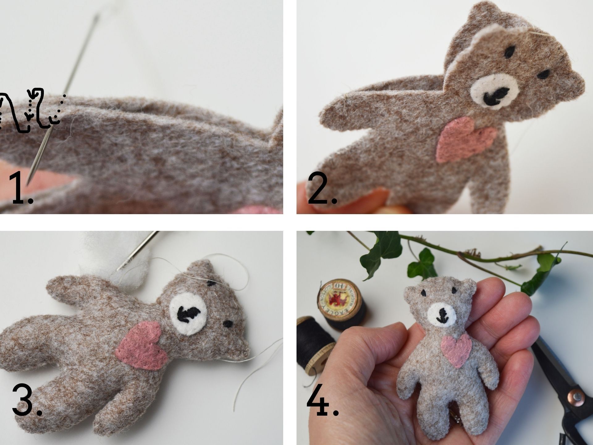 Sew the Body Together and Stuff hand sewn felt bear
