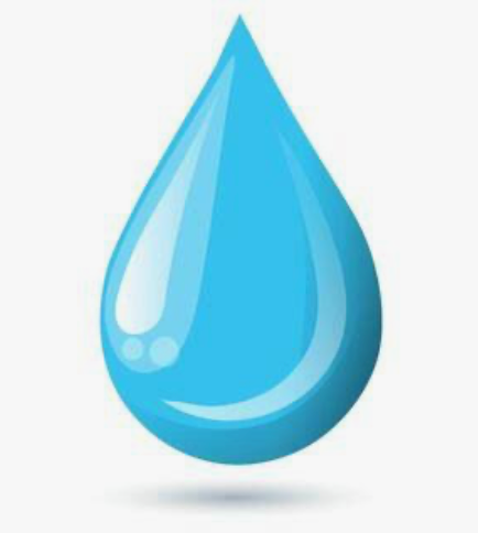 Blue water droplet icon with a glossy highlight and soft shadow