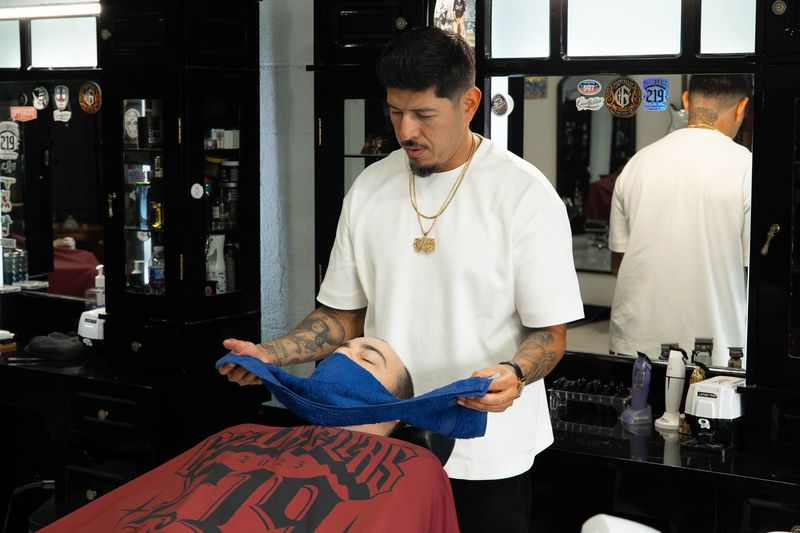 Hot towel service at Goodfellas Barbershop