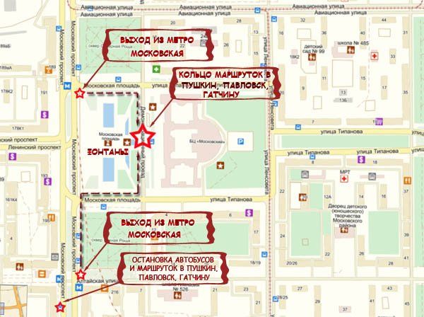 Map of minibus stops on Moskovskaya