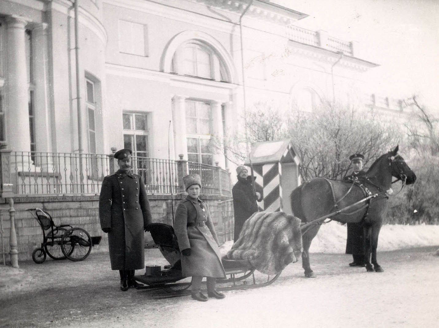 Tsarevich Alexei near the semi-rotunda of the Alexander Palace in 1914. From Anna Vyrubova's album
