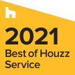 "2021 Best of Houzz Service badge. Yellow and white branding with a house icon."