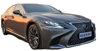 A black lexus ls 500 is parked on a white background.