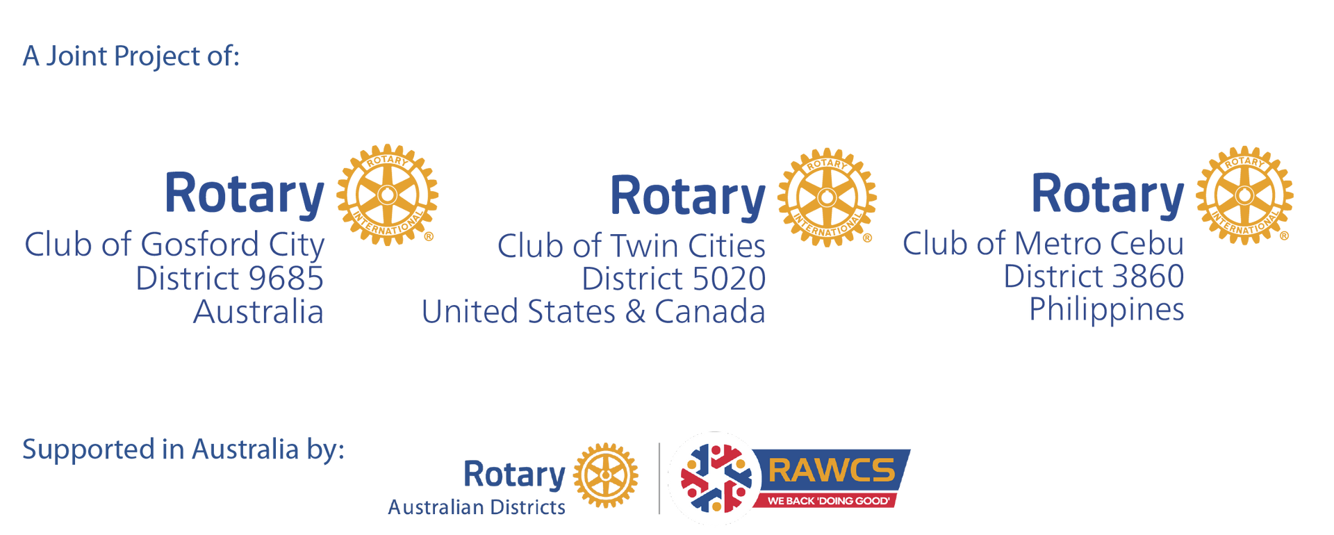 Three logos for the rotary club of garford city united states and canada