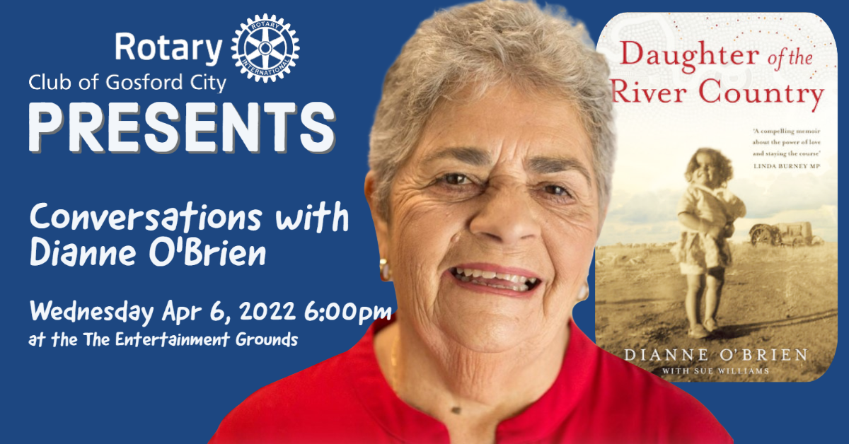 A woman is smiling in front of a book titled daughter of river country