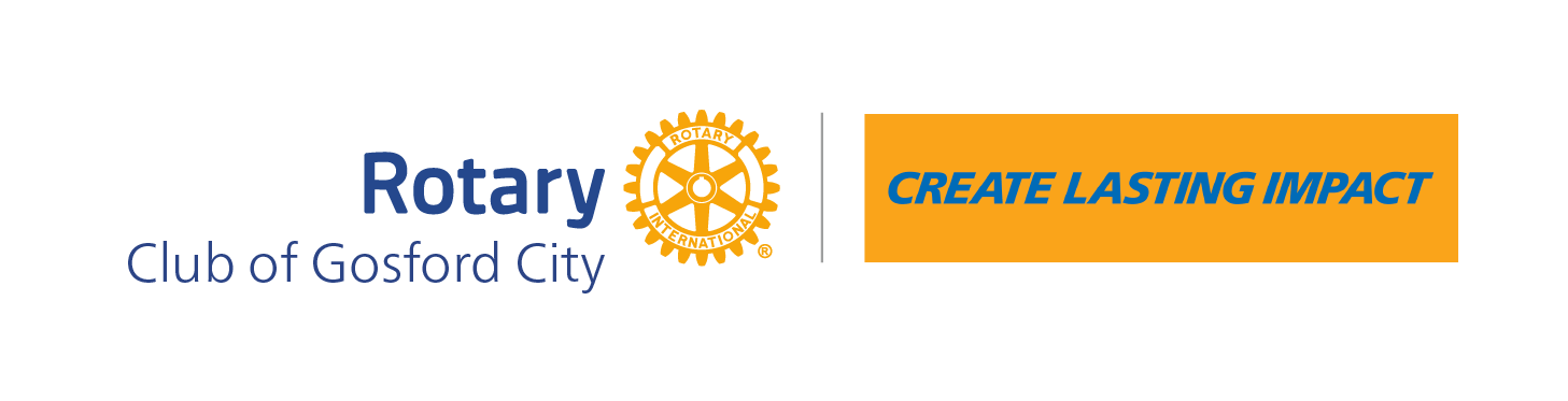 A logo for the rotary club of gosford city