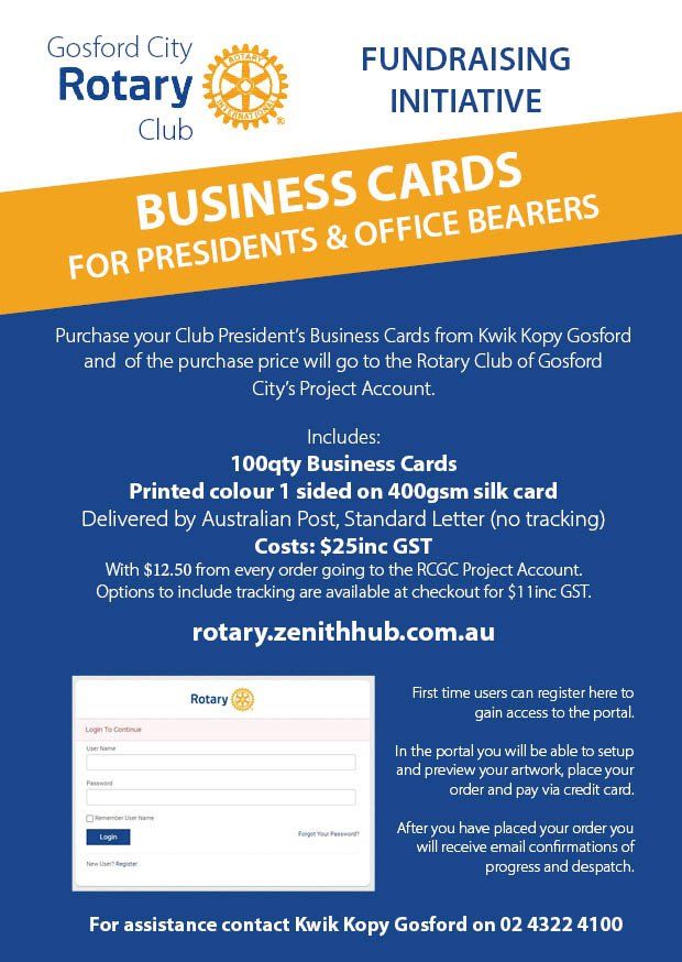 A flyer for fundraising initiative business cards for presidents and office bearers
