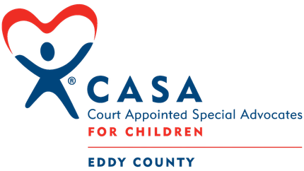 CASA logo for Court Appointed Special Advocates for Children, Eddy County, with red heart and blue figure