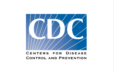 CDC logo with blue background and white letters, labeled Centers for Disease Control and Prevention
