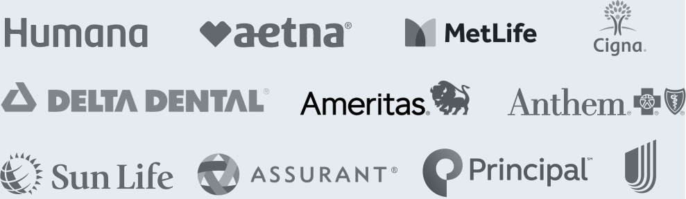 A row of logos for insurance companies including humana aetna metlife and sun life