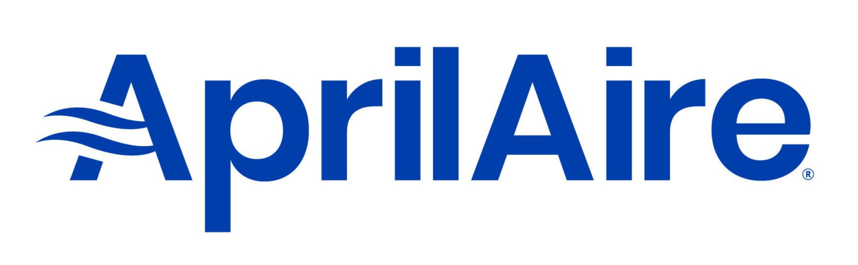 Aprilaire logo in blue with stylized airflow lines