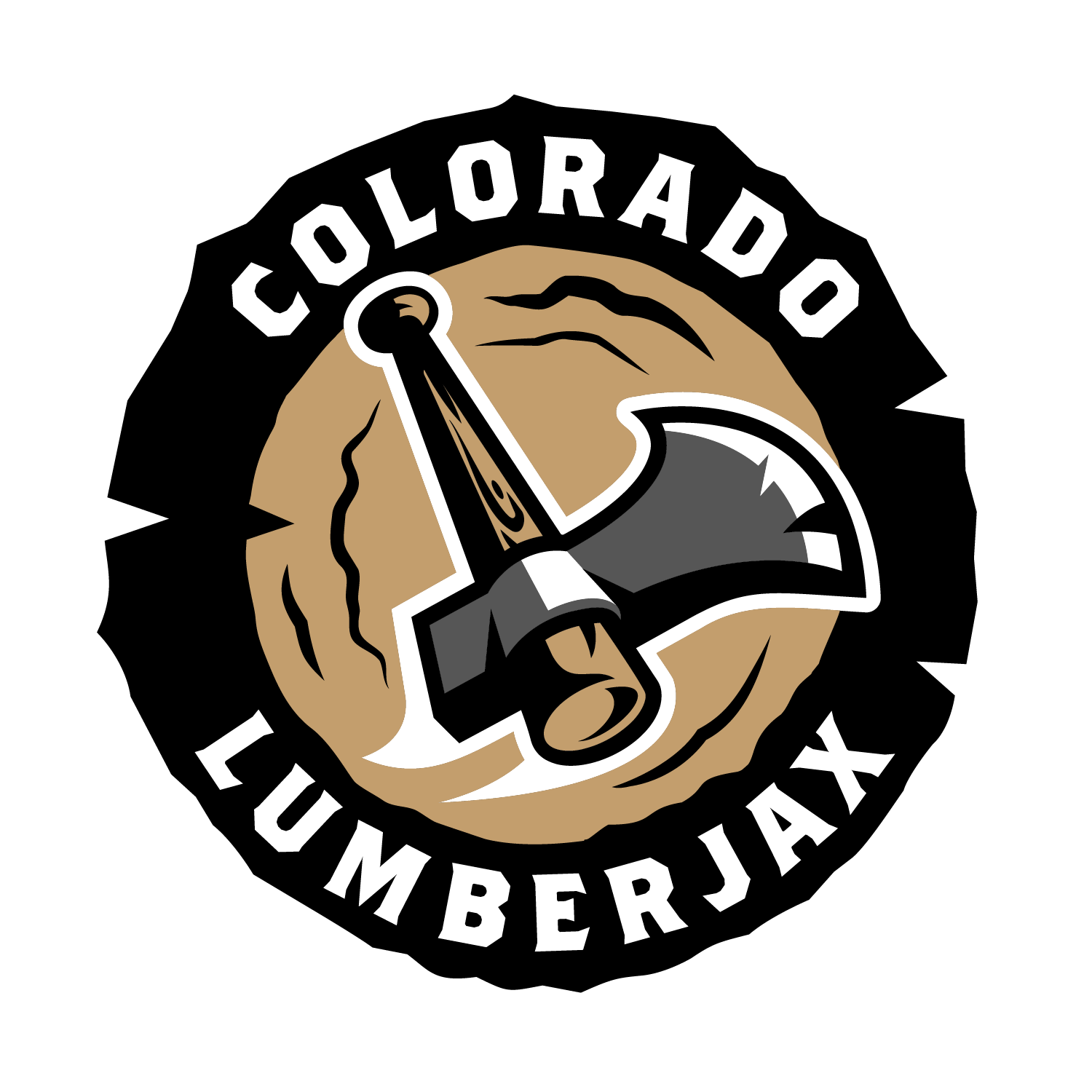 Colorado Lumberjacks logo with a black-and-tan saw blade and axe