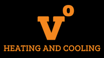Orange “Vo” logo with the words “Heating and Cooling” on a black background