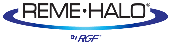 REME HALO logo in blue and gray with “By RGF” underneath