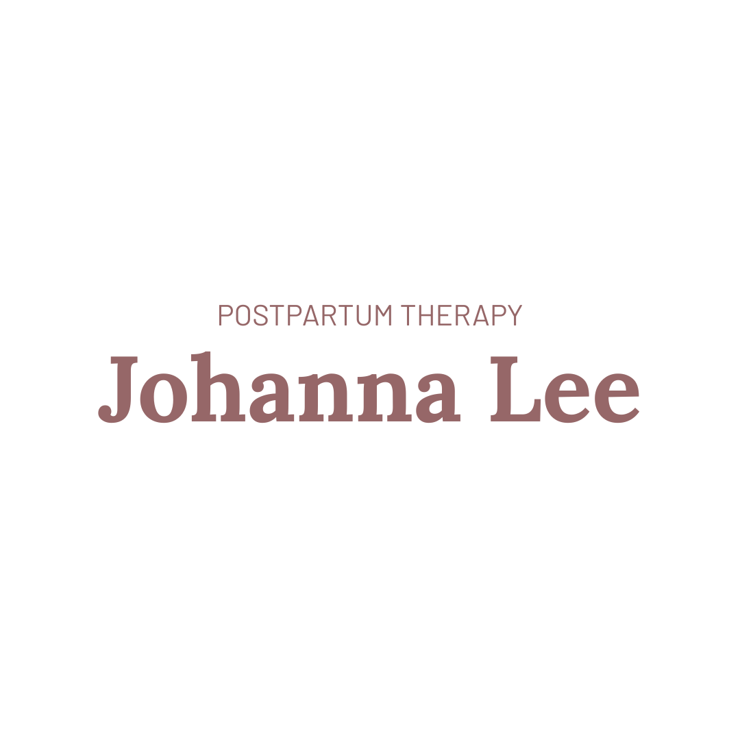 Text logo reading “Postpartum Therapy Johanna Lee” in muted pink on a white background