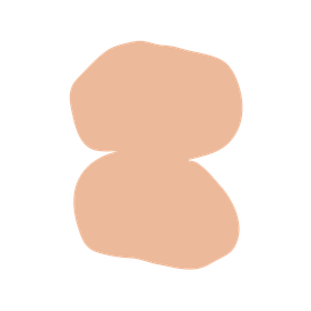 Peach-colored abstract blob with two rounded sections on a white background