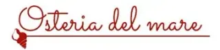 Il logo dell'Osteria del Mare è in corsivo marrone. Sotto le parole sono presenti una linea e un'immagine a forma di conchiglia.