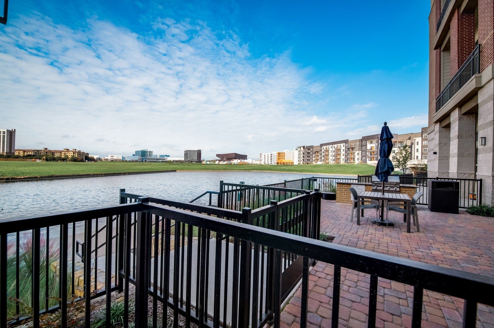 Lake Carolyn view from a furnished 3-bedroom apartment in Las Colinas