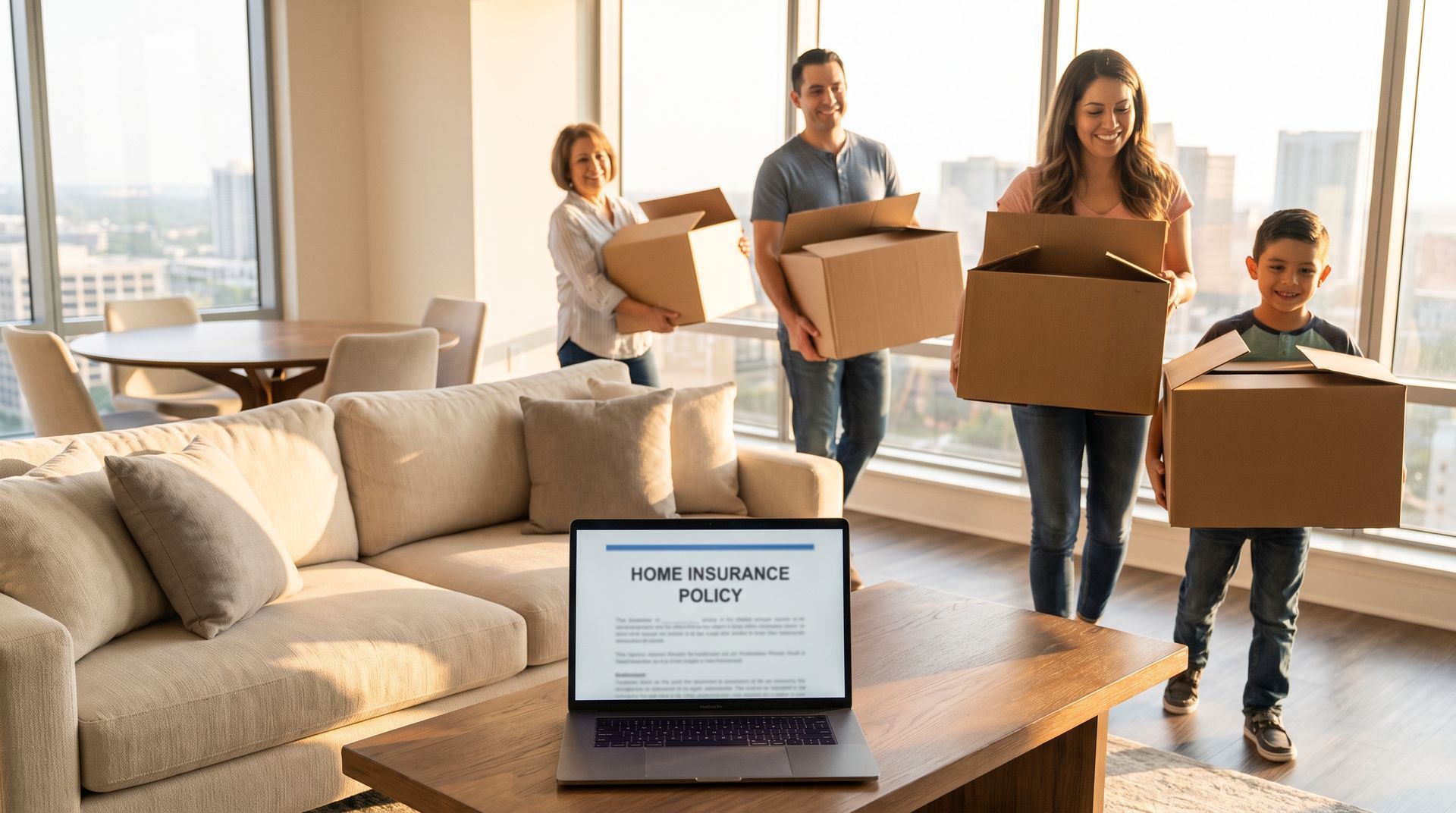 Family moving into a furnished apartment