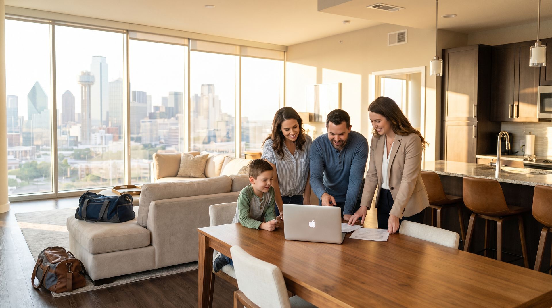 Family reviewing temporary housing agreement.